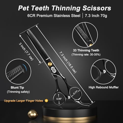 CIICII Dog Grooming Scissors Kit, 7 Inch Safety Pet Cat Shears Set (Black) - Image 4
