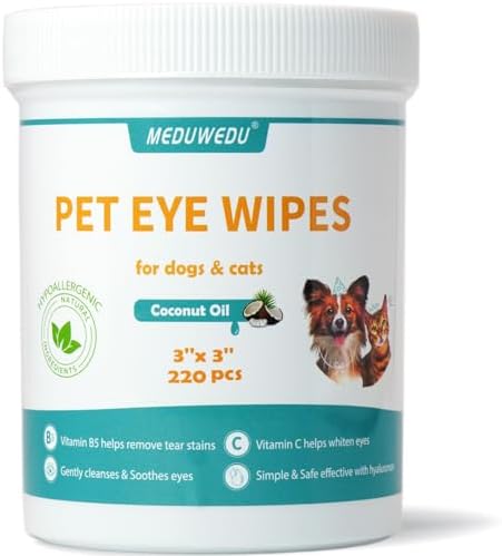 MEDUWEDU Eyes Wipes for Dogs & Cats 220 Counts, Grooming Kit Care for Dogs and Cats, Prevent Tear Stains, Eye Debris, Discharge, Mucus Secretions,Coconut Scent by MEDUWEDU