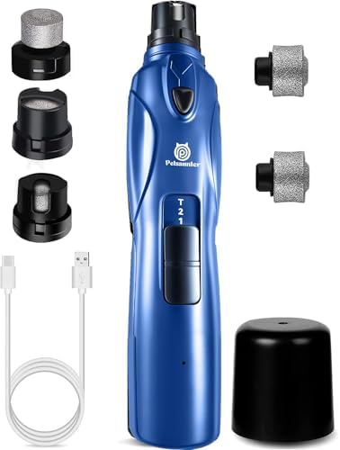Petsaunter Dog Nail Grinder, 3 Grinding Heads, 2-Speed, LED Light, Touch-Switch, TypeC, Quiet, Low-Vibration, Dog Nail Trimmers for Large,Medium,Small Dogs & Cats with Hard/Thick Nails (U-Dark Blue) by PetsaunterOfficial