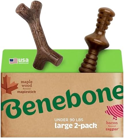 Benebone Maplestick/Zaggler Durable Dog Chew Toys, Dog Bones, 2 Count, Large (Pack of 6) by Benebone