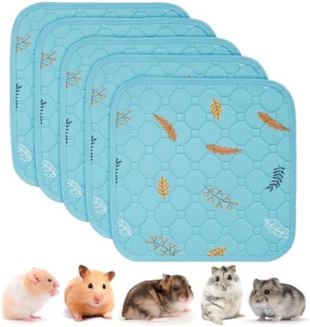 Sunheir Washable Pee Pads for Small Pet 5-Pack, Reusable Pet Training Pads Absorbent & Leak-Free, Waterproof Pee Pads for Dog Cat Rabbit Guinea Pig Hamster, Whelping Pad (Leaves - Sky Blue, 12x12) by SUNHEIR