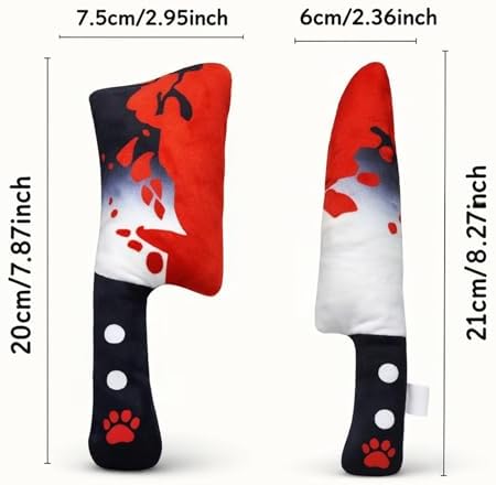 2-Pack Halloween Squeaky Dog Toy Set - Plush Knife and Cleaver Design, Interactive Sound Toys for Dogs, Perfect for Halloween Play and Chewing Fun - Image 6