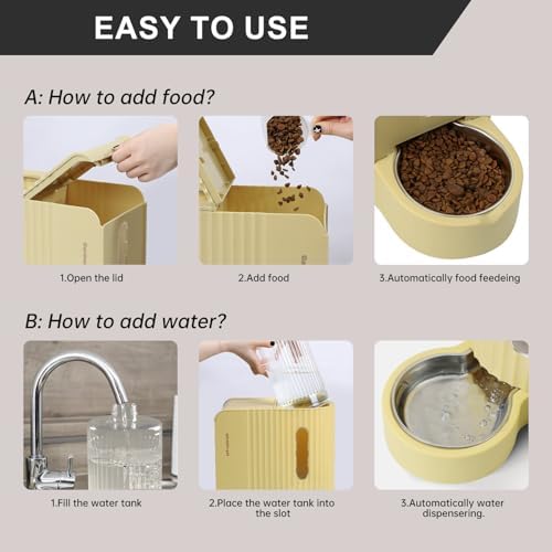 Gardner Pet Gravity Automatic 2-in-1 Pet Feeder, 0.8 Gallons*2 Cat Feeder and Water Dispenser Set, 100% BPA-Free and Stainless Steel Water Bowl for Dogs, Cats, Rabbits, Puppies (Yellow) - Image 6