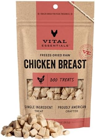 Vital Essentials Freeze Dried Dog Treats, Chicken Breast, 2.1 oz Bag by VitalEssentials