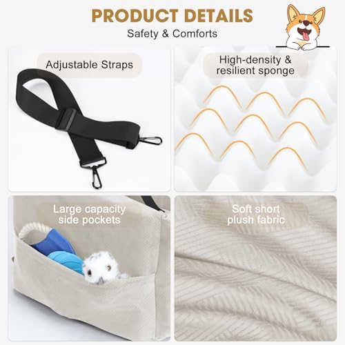 JOEJOY Dog Car Seats for Small Medium Dogs Under 35lbs, Dog Booster Seat with Detachable Washable Cover and Cushion, Memory Foam Pet Car Seat with Safety Belt and Storage Pockets (BGE) - Image 5