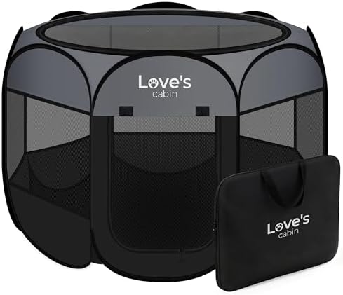 Love's cabin Pet Puppy Dog Playpen, Large Dog Tent Crates Cage Indoor/Outdoor, Portable Playpen for Cat, Foldable Pop Up Dog Kennel Playpen with Carring Case, Removable Zipper Top, Dark Grey by Lovescabin