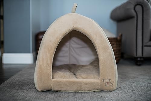 Best Pet Supplies Cat Bed for Indoor Cat, Domed Tent House with Removable Pillow, Covered Cat Cave for Small Dog, Puppies and All Breeds of Cats - Tan, 19 x 19 x H:19" - Image 6