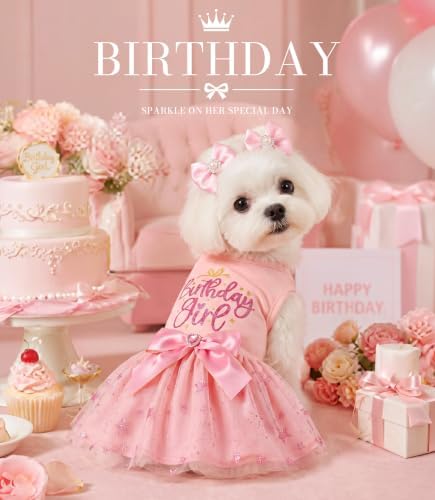 Dog Birthday Tulle Dress for Small Medium Large Dogs Girls Boys with Bow Hair Ties Princess Pet Clothes Cat Apparel - Image 2