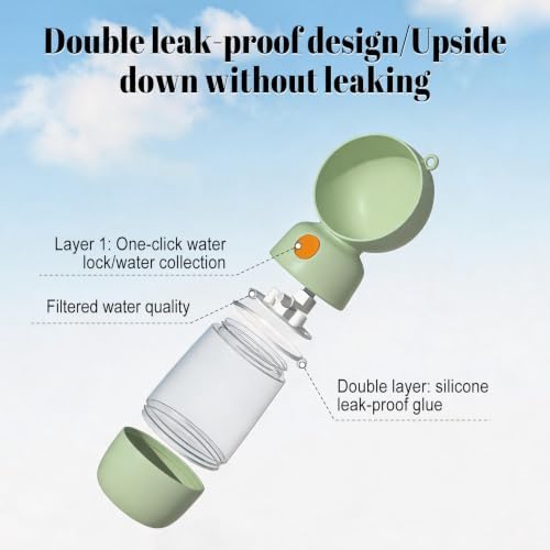 Portable Dog Water Bottle with Food Container 2 in 1(13.5oz Green) - Image 3