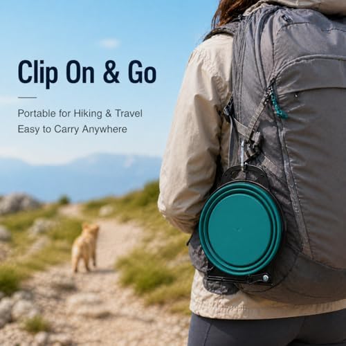 Double Collapsible Dog Bowls for Travel, Food and Water Set with Clip, Teal - Image 7