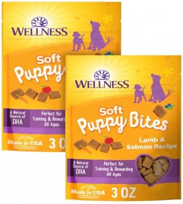 Wellness Soft Puppy Bites Dog Training Treats, Natural, Grain Free, Lamb and Salmon Recipe, 3 oz Bag (Pack of 2) by WellnessNaturalPetFood