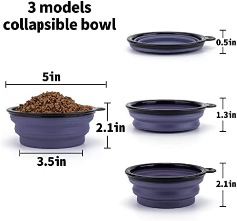 SLSON Dog Bowls Pet Collapsible Bowl with Cover Lids,2 Pack Dog Travel Bowls Portable Foldable Cat Water Dish Bowl for Pets Walking Parking Camping (Taro Purple and Concrete Gray, Small) - Image 4