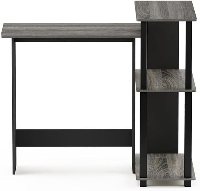 Furinno Abbott Corner Computer Desk with Bookshelf, French Oak Grey/Black - Image 4