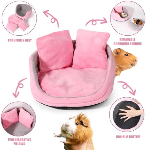 Guinea Pig Couch - Guinea Pig Bed, Removable Cushioned Pillow, Round Cuddle Cup Shape, Pure Pink and Gray, Ideal Bed for Small Pets - Image 3