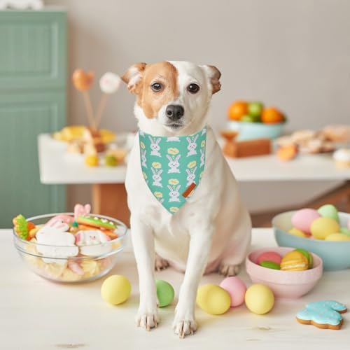 PTDECOR Easter Dog Bandana, Green and Yellow Rabbit Carrot Reversible Holiday Dog Scarf, Multi Size, Triangle Pet Easter Bandanas for Medium Large Dogs Pets (Large) - Image 3