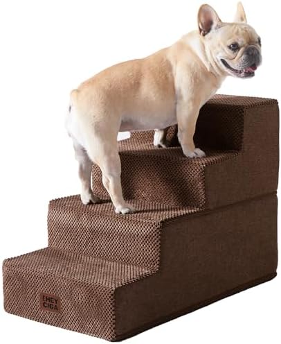 EHEYCIGA Dog Stairs for Bed 18" H, 4-Step Dog Steps for High Bed, Brown by EHEYCIGA