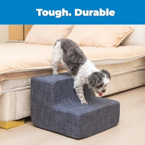 Best Pet Supplies Dog Stairs & Steps - Foam Steps for Small Dogs & Cats, Non-Slip Indoor Balanced Pet Step Support, Dog Ramp, No Assembly, Dark Gray Linen, 2-Step (12-inch Height) - Image 4