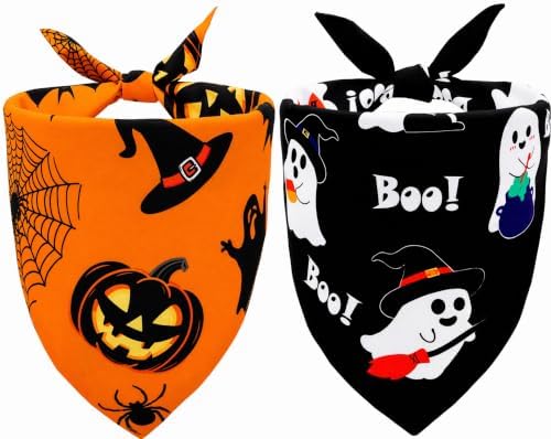 Halloween Dog Bandanas 2PCS Pumpkin Pet Scarf Extra Large Dogs by CozyHaus