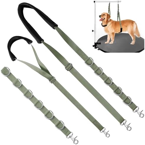 Dog Grooming Belly Strap - Dog Grooming Loops for Table Arm Extender with Clamp Extension Loop Bathing Restraint Leash No Sit Haunch Holder for Small & Medium Dogs Hair Cutting Washing (Army Green) by UniPNR