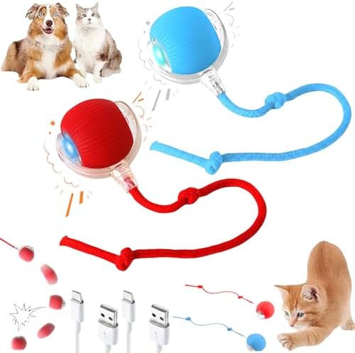 Durable Interactive Cat Toys for Indoor Cats, Dog Toys Ball, Rolling Pet Ball, Smart Automatic Cat Chase Balls Toy, Interactive Dog Toys Speedy Tail,Kitten & Cat Toys (1 RED Ball & 1 Blue Ball) by Unknown