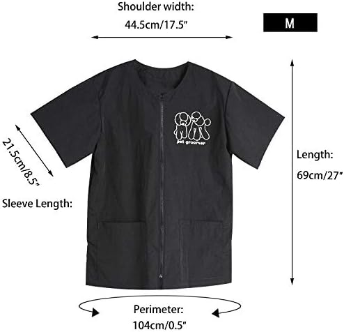 Noverlife Short Sleeve Pet Grooming Work Clothes with Full Zipper, M Size - Image 3