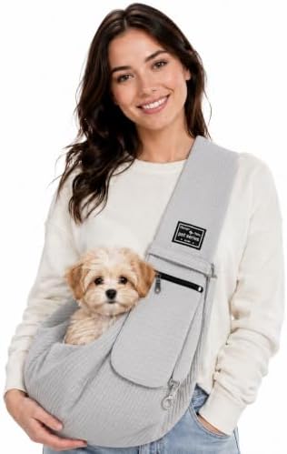 Dog Sling Carrier for Small Dogs, Puppies, Cats & Senior Dogs, Crossbody Pet Papoose Carrier Bag, Lightweight Breathable Hands Free Pet Carrier for Walks, Vet Visits, Travel & Daily Outings (Grey) by AXEARTE