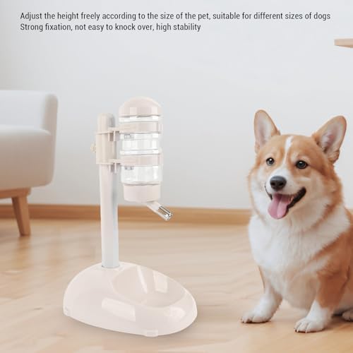 Pet Standing Water Dispenser, Adjustable Height Dog Water Bottle, with Food Feeder Bowl for Small Dogs Cats (Beige) - Image 4