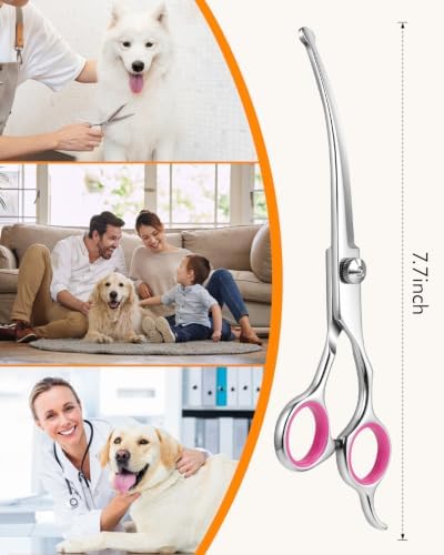 Curved Dog Grooming Scissors, 7.7 Inch Pet Grooming Shears, Pink - Image 2