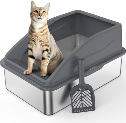 AIPERRO Stainless Steel Litter Box | XL Metal Cat Litter Boxs with Lid by AIPERRO