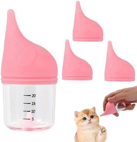 Kitten Bottle Feeding Kit for Nursing, Milk Bottles for Feeding Newborn Puppies,Anti-chocking Design with 3pcs Replaceable Nipples, Cute Elephant Shape for Nursing Small Animals Pets (Pink, 20ML) by LogFaadCoi