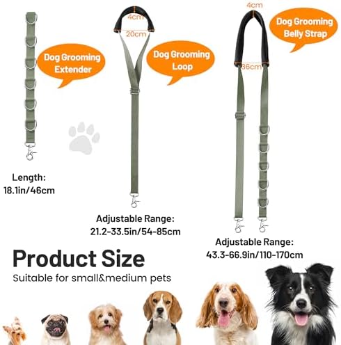 Dog Grooming Belly Strap - Dog Grooming Loops for Table Arm Extender with Clamp Extension Loop Bathing Restraint Leash No Sit Haunch Holder for Small & Medium Dogs Hair Cutting Washing (Army Green) - Image 2