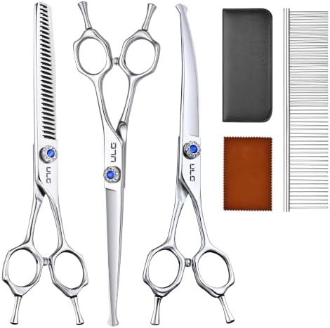 ULG 7.5in 3‑Piece Shears Set (Curved/Straight/Snag‑Free), Pouch by ULG