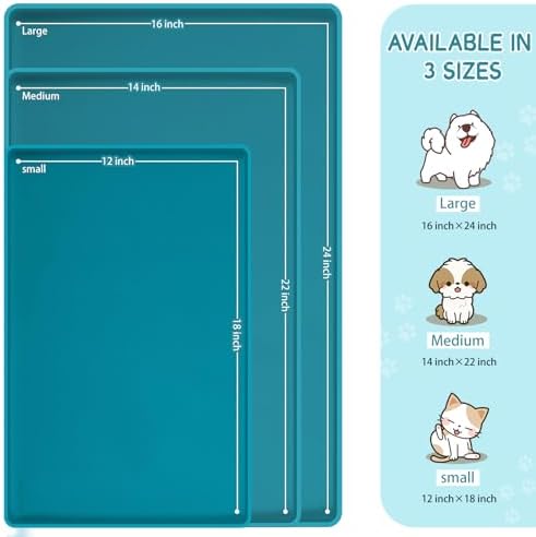 MateeyLife Silicone Cat & Dog Food Mat for Floors Waterproof, Anti-Slip Dog Bowl Mats for Food and Water, Pet Feeding Mats with Lip to Prevent Spills, Pet Placemat for Messy Drinkers to Protect Floors - Image 2
