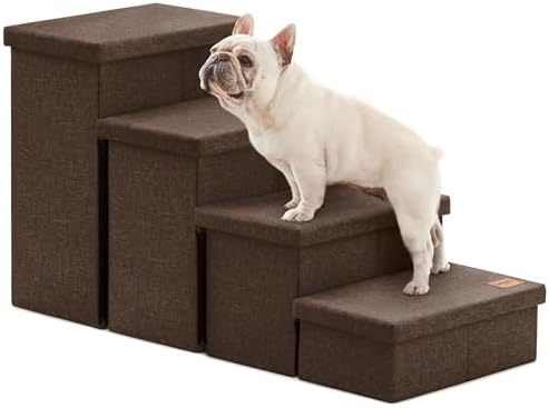 Love's cabin Dog Stairs for High Bed, Foldable Pet Stairs for Small Medium or Large Dogs Puppy with Storage for Bed or Couch, Cat Dog Steps Ramp with Zip up to 200 lbs, Coffee, 4 Steps by Lovescabin