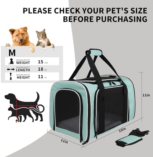 Cat Dog Carriers Soft-Sided, Pet Travel Carrier for Small Cats Dogs Under to15lbs, Soft-Solid Collapsible Carrier,(Medium,Green) - Image 4