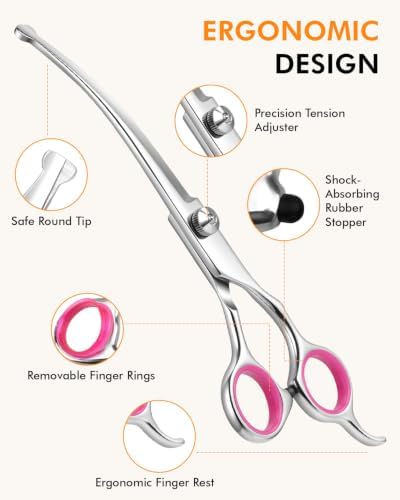 Curved Dog Grooming Scissors, 7.7 Inch Pet Grooming Shears, Pink - Image 3