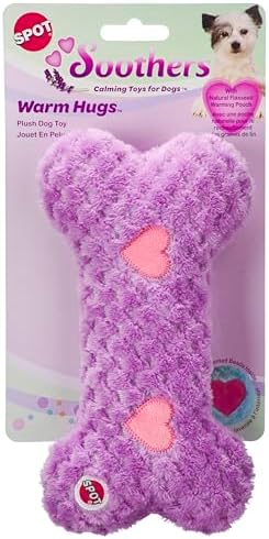 SPOT Soothers Warm Hug Bone - Calming Plush Dog Toy with Lavender Scented Beads, Removable Squeaker, Microwavable Warming Pouch, Separation Anxiety Relief, for Small to Medium Dogs and Puppies, 9in by SPOT