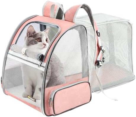 Texsens Innovative Traveler Bubble Backpack Pet Carriers for Cats and Dogs (Expandable-Pink) by TEXSENS