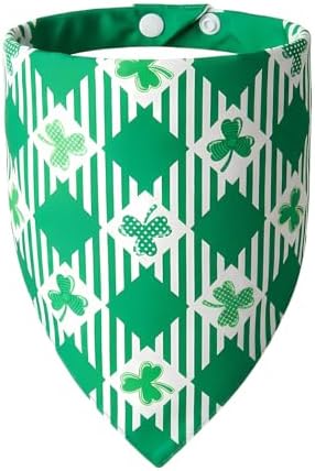 St Patricks Day Dog Bandanas Plaid Shamrock 3 Leaves - Pet Scarf with Adjustable Snap Button Cute Lucky Holiday Costumes for Irish Festivals, Large & Giant Breeds (75lbs+) by ICEMOOD