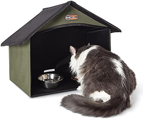 K&H Outdoor Cat Dining Room, Covered Outdoor Feeding Station Shelter, Olive by KHPetProducts