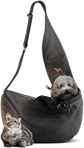 Noah & Paw Dog Sling Carrier for Small Dogs 5-18lb, Dog Sling for Small Dogs and Cats, Dog Carrier with Adjustable Padded Strap, Denim Lined with Fur, 3X Safety Features, Machine Washable by NoahPaw