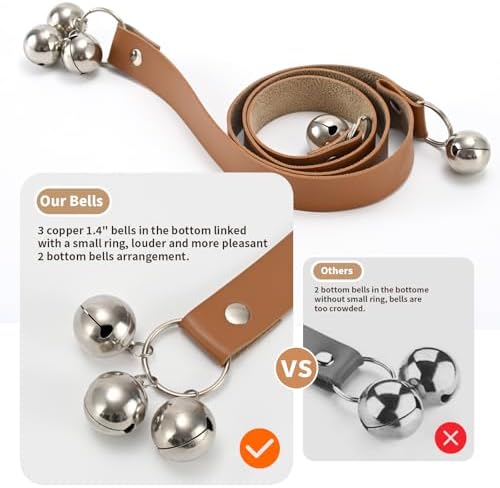 Luckyiren Brown Leather Hanging Door Bells for Dogs to Ring to Go Potty Training Doorbells Tools to Go Outside Dog Accessories Upgraded Puppy Essentials for Home (Silver Jingle Bells) - Image 5