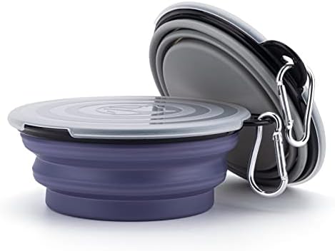 SLSON Dog Bowls Pet Collapsible Bowl with Cover Lids,2 Pack Dog Travel Bowls Portable Foldable Cat Water Dish Bowl for Pets Walking Parking Camping (Taro Purple and Concrete Gray, Small) - Image 3