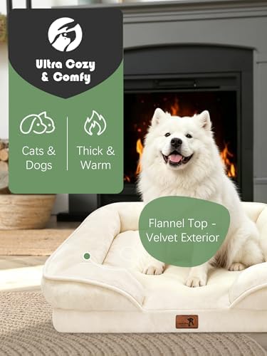 Spotted Play Orthopedic Dog Bed with Sides - Sofa Beds for Large Dogs, Supportive Foam Pet Couch Bed with Washable Removable Cover, Waterproof Lining and Non-Slip Bottom, Ivory - L-Plus - Image 2
