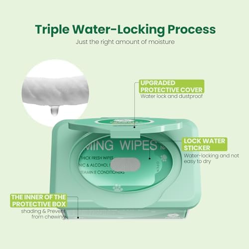 Pet Wipes for Dogs & Cats, Extra Moist & Thick Grooming Puppy Wipes with 100 Fresh Counts, Aloe Vera/Nature - Image 3