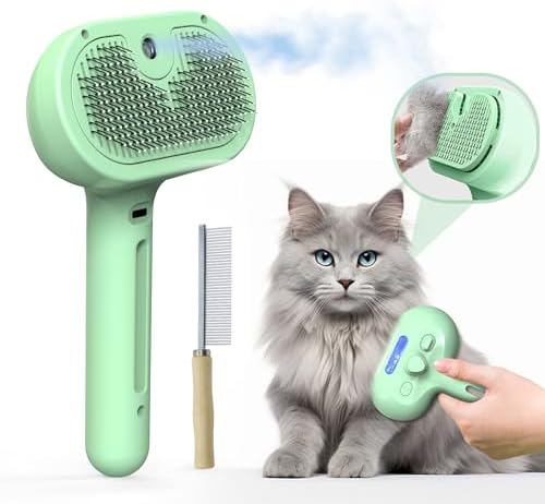 Pet Grooming Brush with Electronic Mist Spray - Gentle Deshedding Tool for Cats & Dogs, Pet Steam Brush，Reduces Shedding, Soft Bristles, Promotes Healthy Coat-Comes with a hair smoothing comb-Greener - Image 2