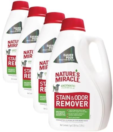 Nature's Miracle® Stain & Odor Remover, Tough on Dog Urine, Feces, Vomit, Drool and Other Organic Stains and Odors, 1 Gallon, (Pack of 4) by NaturesMiracle