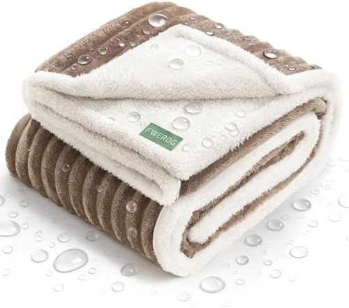 Waterproof Dog Blanket for Large Dogs - Washable Pet Throw Blanket for Couch Bed Protector, Cozy Fleece Calming Dog Blankets for Indoors & Outdoors, Brown, 50"x60" by Fwerdg
