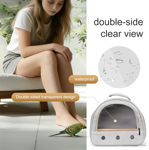 Bird Carrier, Portable Small Bird Parrot Parakeet Carrier with Standing Perch and Stainless Steel Tray, Side Access Window Collapsible (Grey, Horizontal Perch) - Image 5
