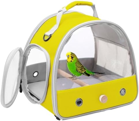 Bird Carrier, Portable Small Bird Parrot Parakeet Carrier with Standing Perch and Soft Mat, Side Access Window Collapsible (Yellow, Clear Windows) by halinfer